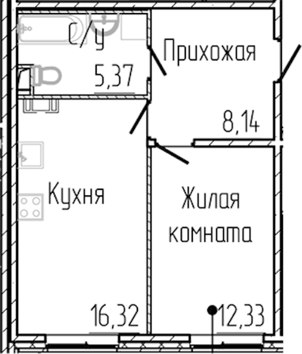 1-комнатная квартира 42.16 м², 2/3 эт., ЖК «SERTOLOVO PARK»